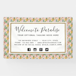 Waterverf van ananas en Hibiscus Flowers Tropisch Spandoek