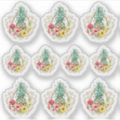 Waterverf van ananas en Hibiscus Flowers Tropisch Sticker (Voorkant)