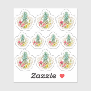 Waterverf van ananas en Hibiscus Flowers Tropisch Sticker