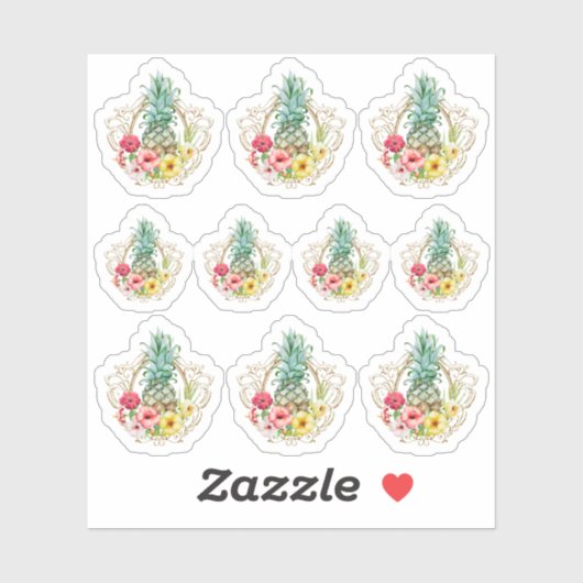 Waterverf van ananas en Hibiscus Flowers Tropisch Sticker (Vel)