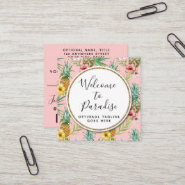 Waterverf van ananas en Hibiscus Flowers Tropisch Vierkante Visitekaartje