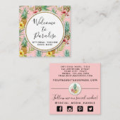 Waterverf van ananas en Hibiscus Flowers Tropisch Vierkante Visitekaartje (Voorkant / Achterkant)