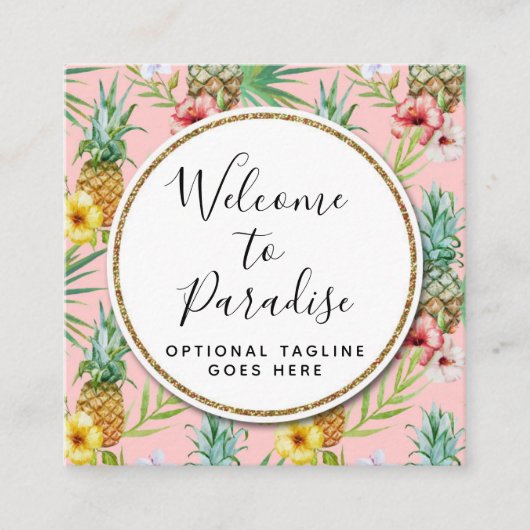 Waterverf van ananas en Hibiscus Flowers Tropisch Vierkante Visitekaartje (Voorkant)