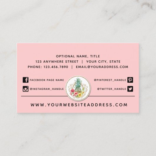 Waterverf van ananas en Hibiscus Flowers Tropisch Visitekaartje (Achterkant)