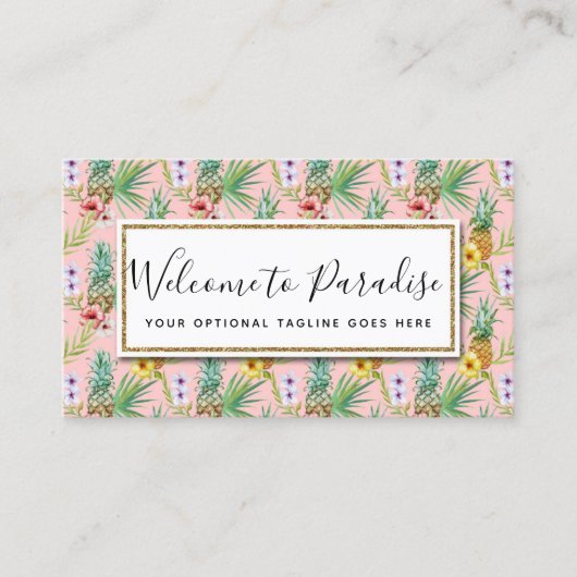 Waterverf van ananas en Hibiscus Flowers Tropisch Visitekaartje (Voorkant)