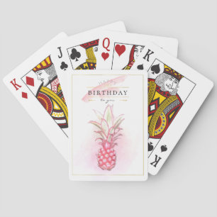 Waterverf van ananassen van exotische roze ananass pokerkaarten
