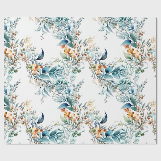 Waterverf van Aqua en Rust Foliage Wrapping Paper Cadeaupapier (Vlak)