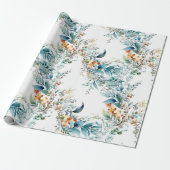 Waterverf van Aqua en Rust Foliage Wrapping Paper Cadeaupapier (Uitgerold)