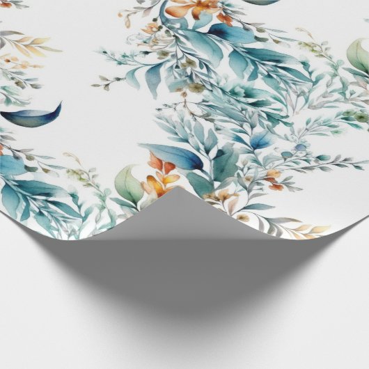 Waterverf van Aqua en Rust Foliage Wrapping Paper Cadeaupapier (Hoek)
