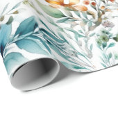 Waterverf van Aqua en Rust Foliage Wrapping Paper Cadeaupapier (Rol Hoek)