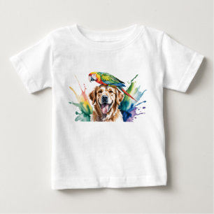 Waterverf van Ara en een Gouden Retriever