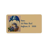 Waterverf van baby met blauw parachute etiket (Voorkant)