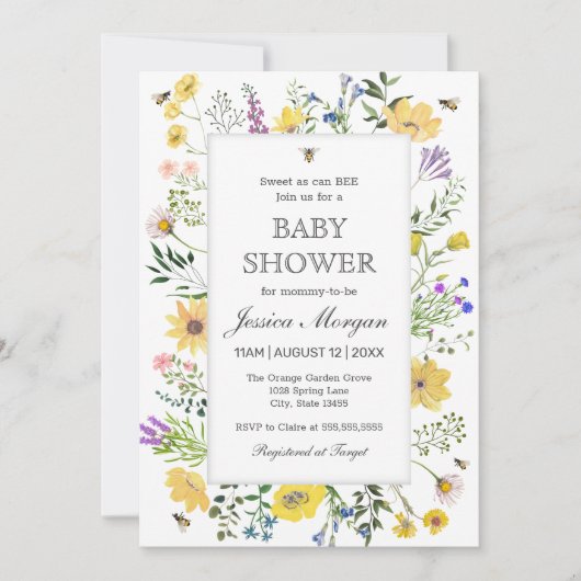 Waterverf van Baby shower van bijen en fijne wilde Kaart (Voorkant)