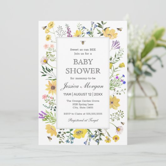 Waterverf van Baby shower van bijen en fijne wilde Kaart (Staand voorkant)