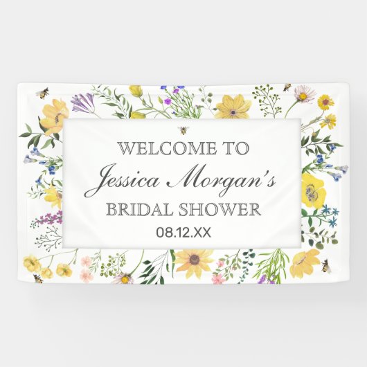 Waterverf van Baby shower van bijen en fijne wilde Spandoek (Horizontaal)