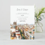 Waterverf van Barcelona bruiloft Kaart (Staand voorkant)