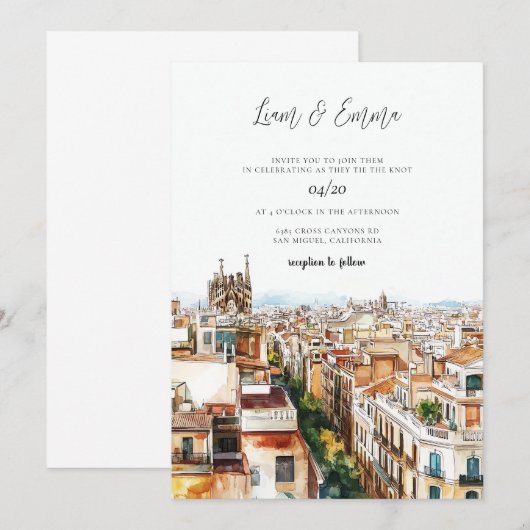 Waterverf van Barcelona bruiloft Kaart (Voorkant / Achterkant)