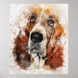 Waterverf van Basset hound Poster