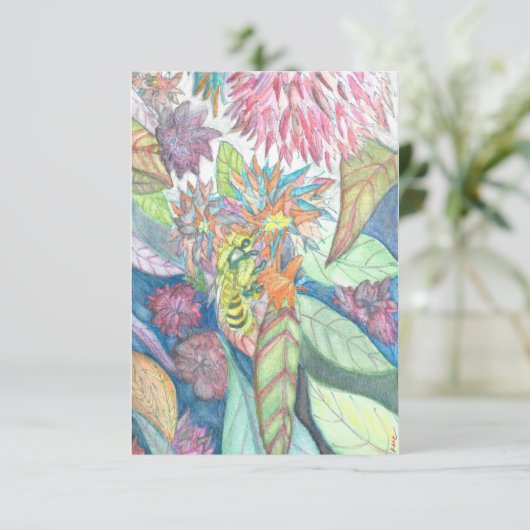 Waterverf van Bee & Flowers Bedankkaart (Staand voorkant)