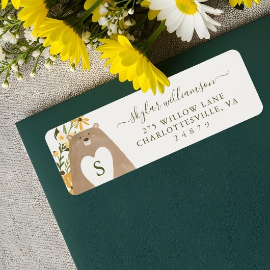 Waterverf van beer en bijen Wildbloemen Baby showe Etiket