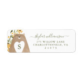 Waterverf van beer en bijen Wildbloemen Baby showe Etiket (Voorkant)