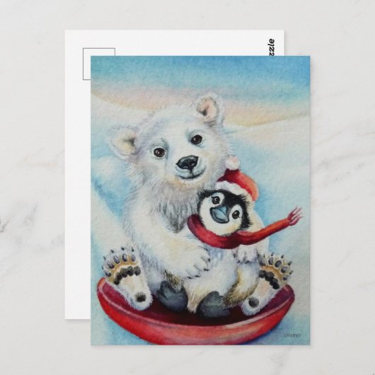 Waterverf van Beer van van van whimsical-pinguïn Briefkaart (Voorkant / Achterkant)