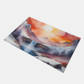 Waterverf van besneeuwde bergen onder zonsondergan deurmat (Schuin)