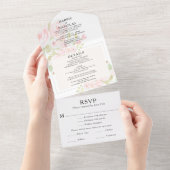 Waterverf van Biggen Dusty Pink Rose Floral All In One Uitnodiging (Afscheurbaar)