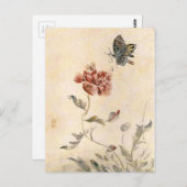 Waterverf van  bijen, vlinder en papaver briefkaart (Voorkant / Achterkant)