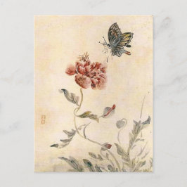 Waterverf van bijen, vlinder en papaver briefkaart
