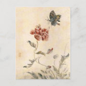 Waterverf van  bijen, vlinder en papaver briefkaart (Voorkant)