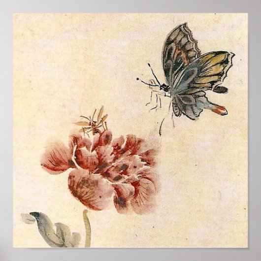 Waterverf van bijen, vlinder en papaver poster (Voorkant)