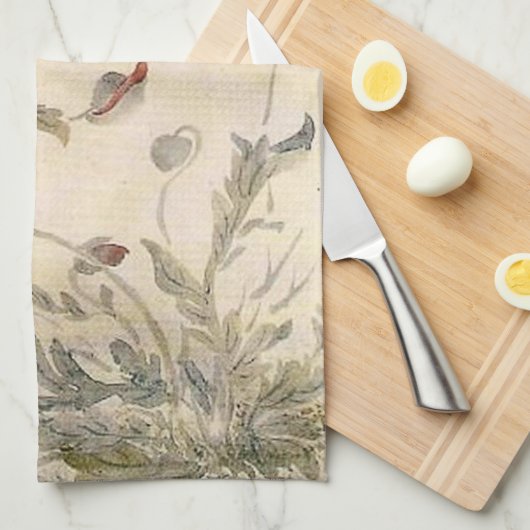 Waterverf van bijen, vlinder en papaver theedoek (Quarter Fold)