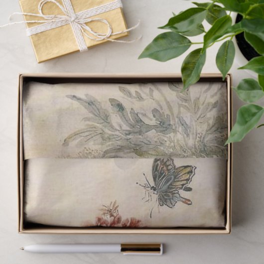 Waterverf van  bijen, vlinder en papaver tissuepapier (Geschenk)