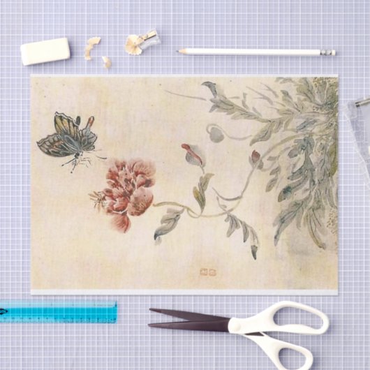 Waterverf van  bijen, vlinder en papaver tissuepapier (Craft)