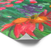 Waterverf van bijenkep Coneflower Garden Sunflower Poster (Hoek)