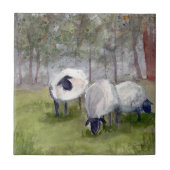Waterverf van bijtende schapen tegeltje (Voorkant)