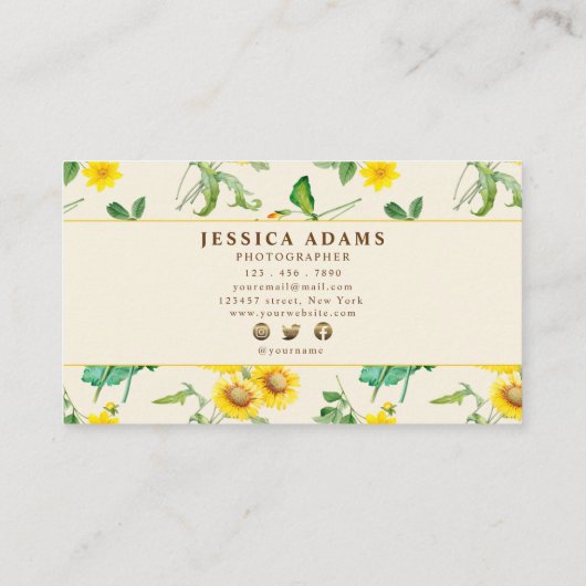 Waterverf van bittere geelzonnebloemen visitekaartje (Achterkant)