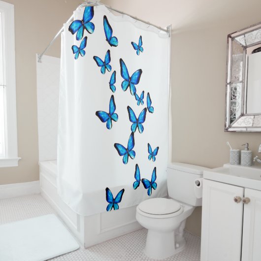 Waterverf van blauwe aqua morpho butterfly douchegordijn (In situ)