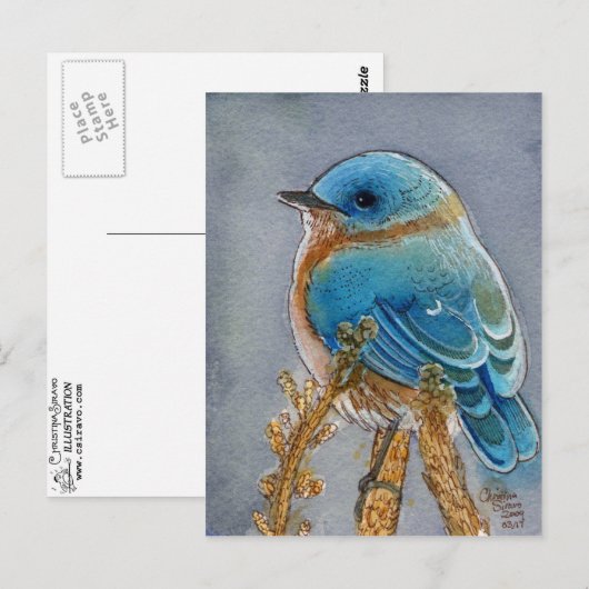 Waterverf van blauwvogel briefkaart (Voorkant / Achterkant)