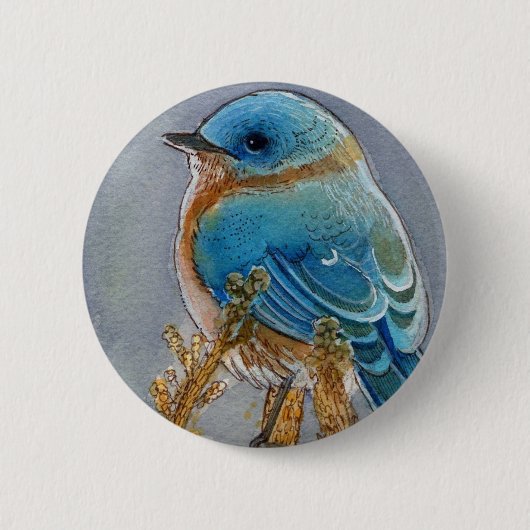 Waterverf van blauwvogel ronde button 5,7 cm (Voorkant)