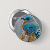 Waterverf van blauwvogel ronde button 5,7 cm (Voorkant /achterkant)
