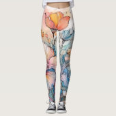 Waterverf van bloemenpatroon leggings (Voorkant)