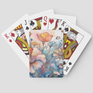 Waterverf van bloemenpatroon pokerkaarten