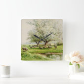 Waterverf van Bloom Fine Art — Pastoraal landschap Vierkante Klok (Huis)