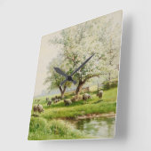 Waterverf van Bloom Fine Art — Pastoraal landschap Vierkante Klok (Hoek)