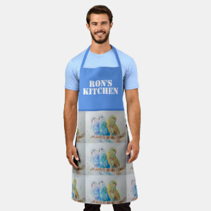 Waterverf van boedgie Bird Art Blue Mans Kitchen Schort