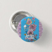 Waterverf van boedgie met meisje met colomas ronde button 3,2 cm (Voorkant /achterkant)