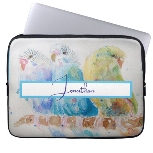 Waterverf van Boedgie Schildervogel Boedgies Aqua  Laptop Sleeve (Voorkant)