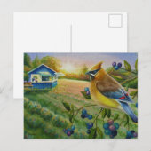 Waterverf van Boerderij met cedar Waxing Bird Briefkaart (Voorkant / Achterkant)
